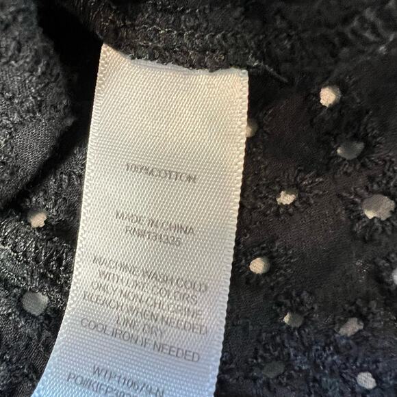 Socialite Women's Medium Black Eyelet Cropped Puff Sleeve Blouse Cottage - Picture 6 of 7